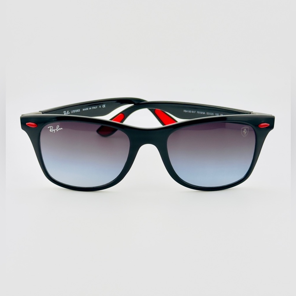 Ray-Ban Scuderia Ferrari Sunglasses RB4195M Polished Black Frame Gray Lenses - Picture 8 of 14